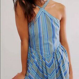 Free People We The Free Erin Halter Top Blue Combo Fitted Striped S